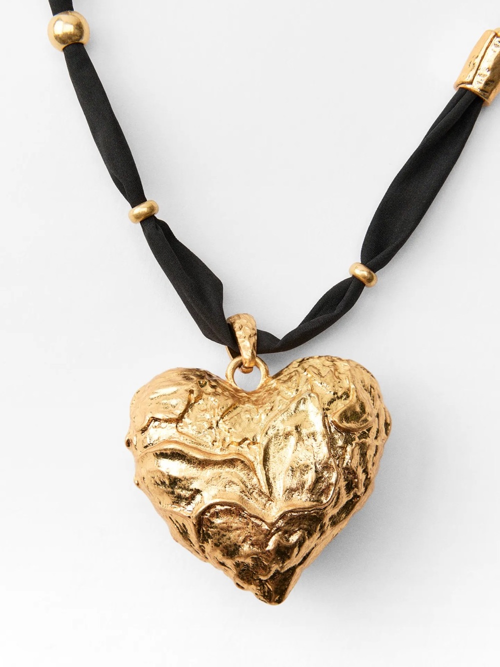 Gold Heart Pendant Necklace for Women - Black Cord